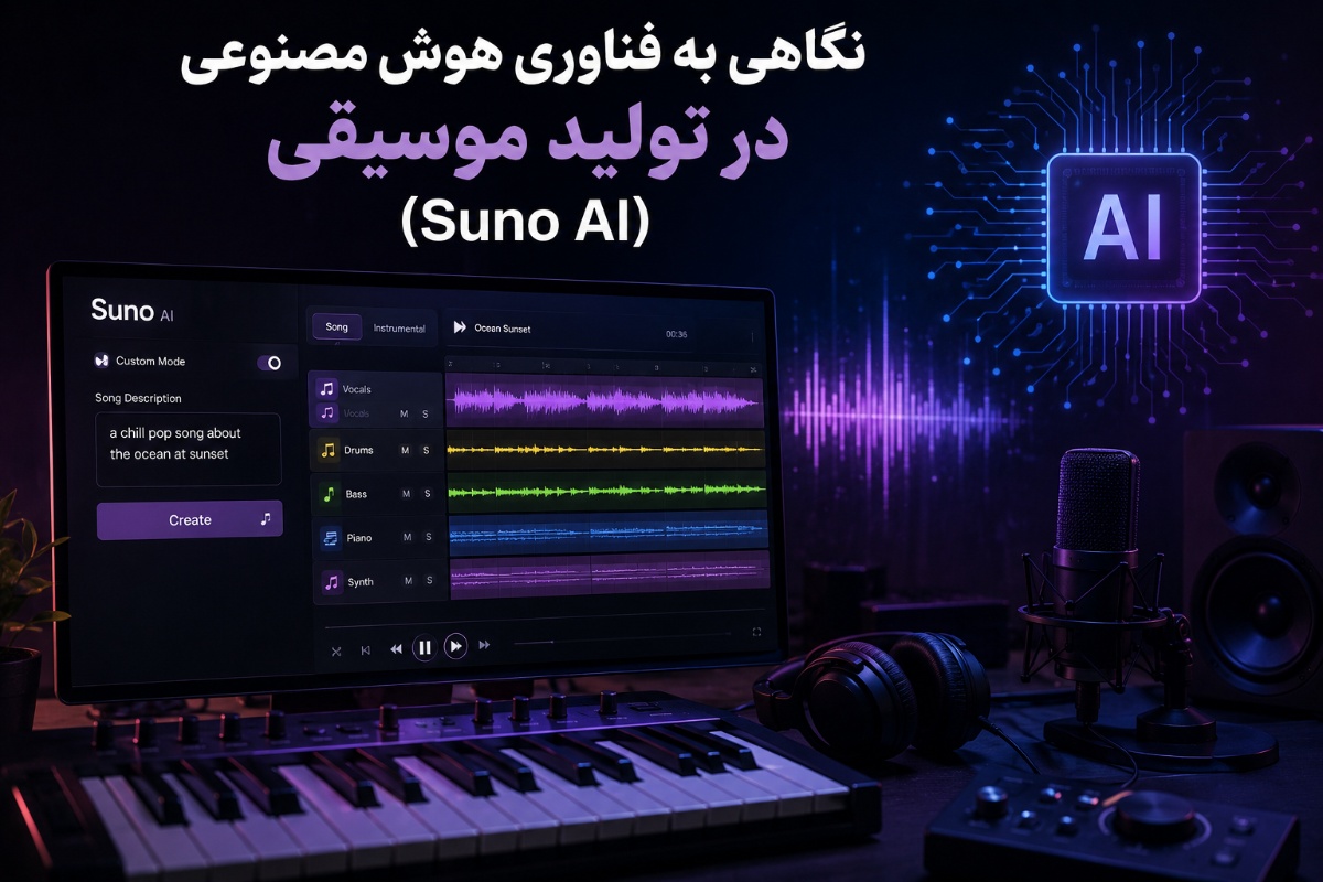 نگاهی به فناوری هوش مصنوعی در تولید موسیقی (Suno AI) نگاهی به فناوری هوش مصنوعی در تولید موسیقی (Suno AI)